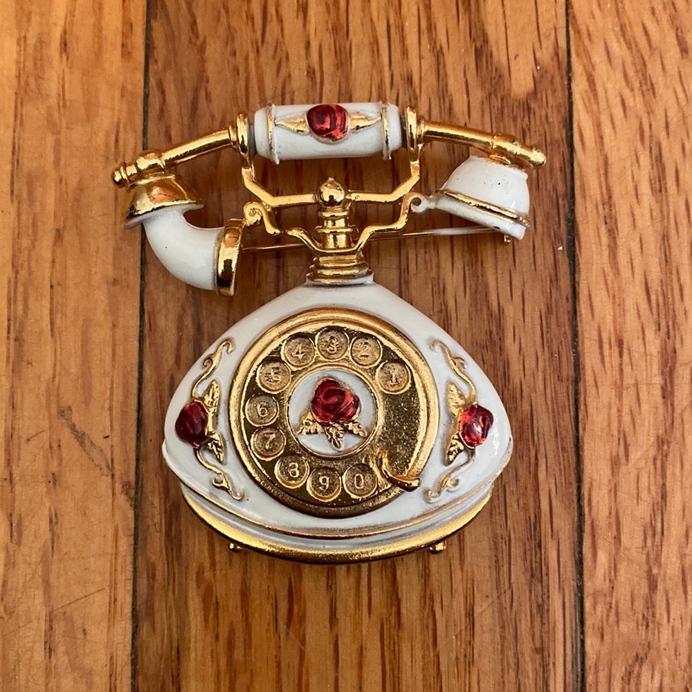 Vintage AJC Telephone w/Enamel Brooch
